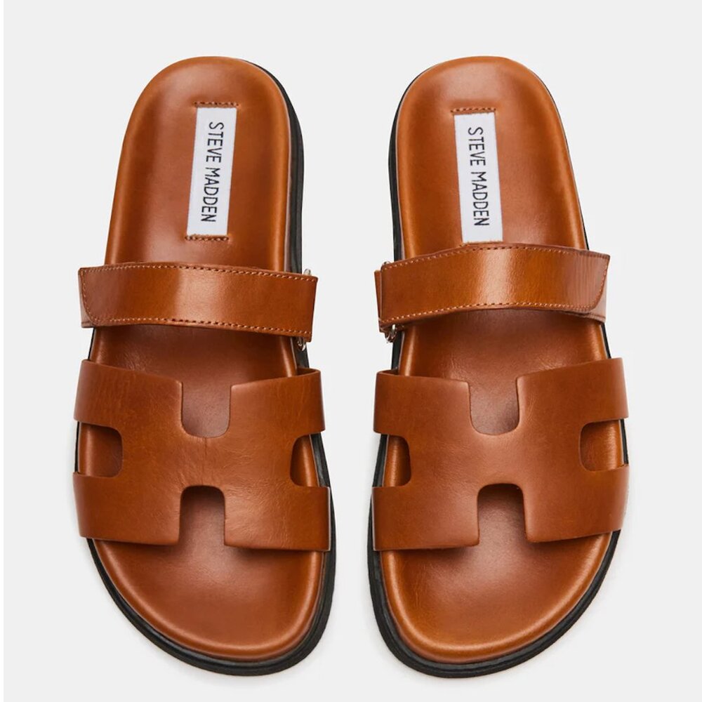 Steve Madden Brown Leather Slide Sandals - Picture 3 of 4